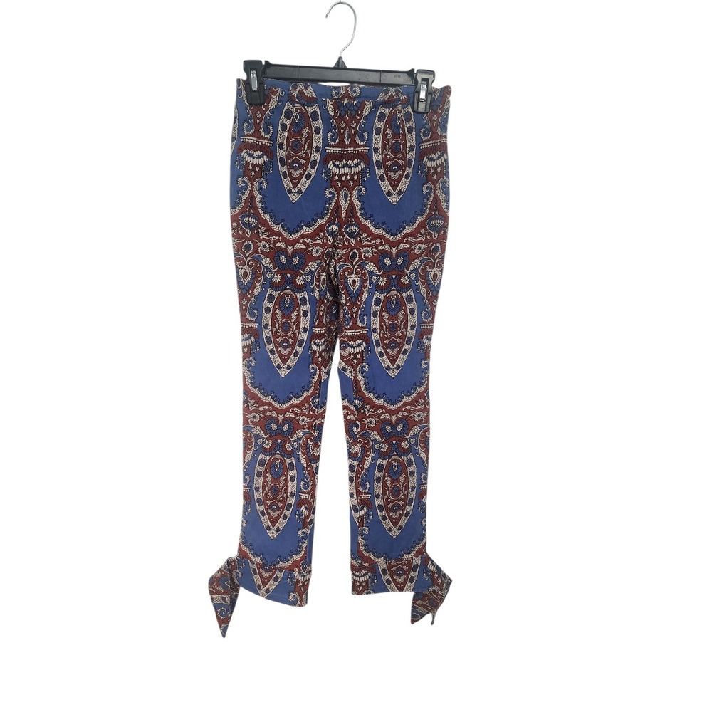 Free People Blue Paisley‎ Print Tie Hem Pants Size 0 Boho Festival